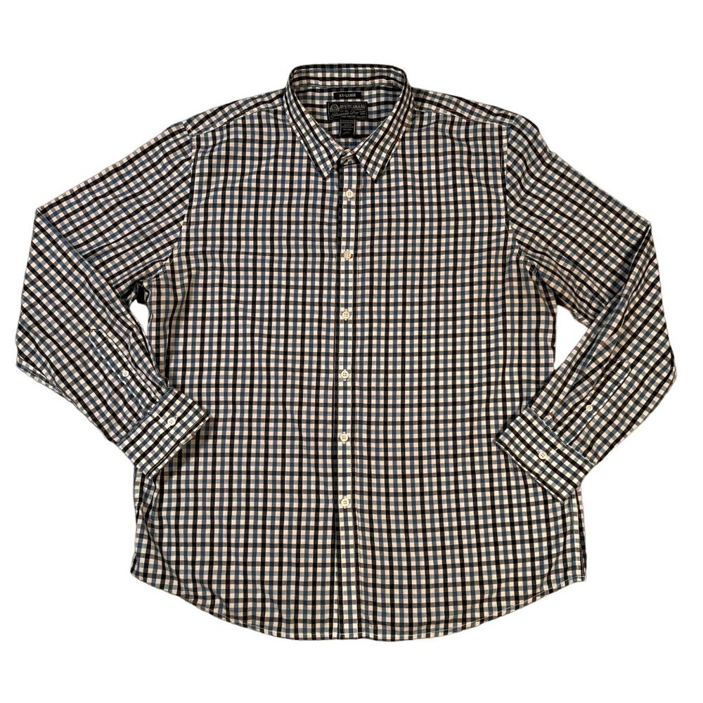 American Rag Shirt Men's Long Sleeve Button Up Oxford Plaid Blue Black White 2XL